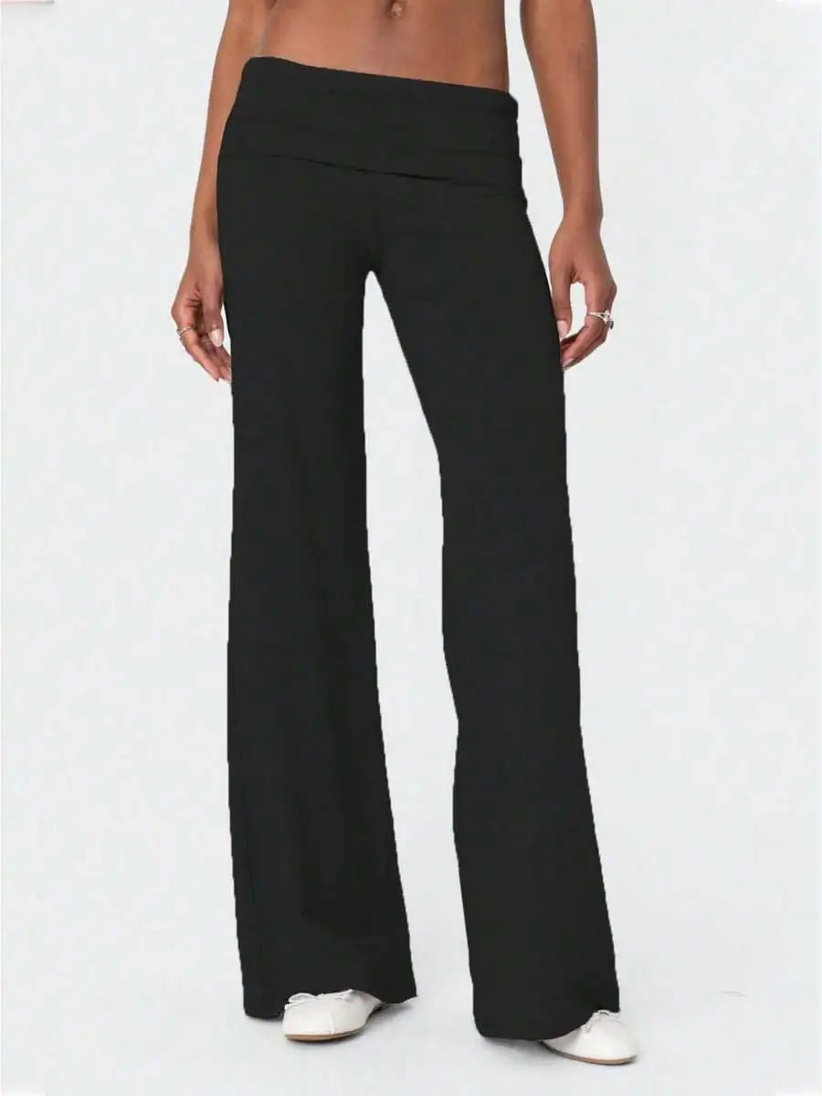 Fold Over Waist Wide Leg Yoga Pants For Women Lounge