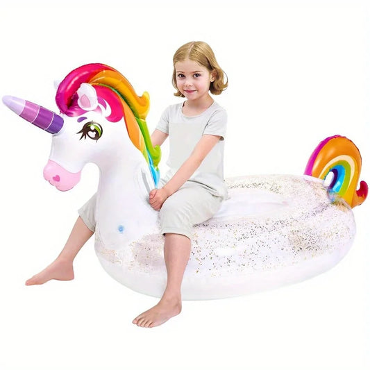 Joyfy Rainbow Unicorn Pool Float With Glitter Large Inflatable Raft