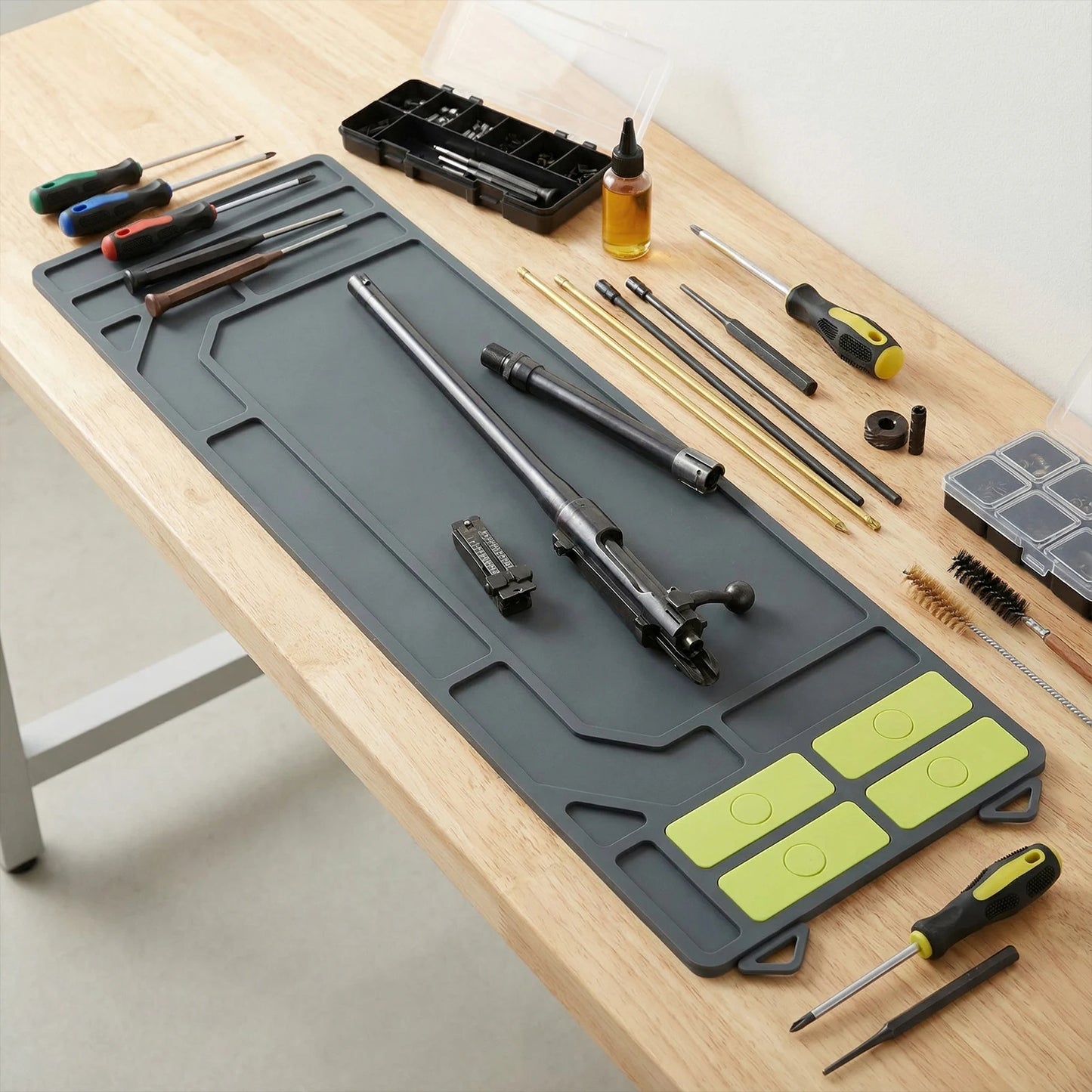 Gun Cleaning Mat With Organizer Tray Anti Slip Rubberized Workbench Pad