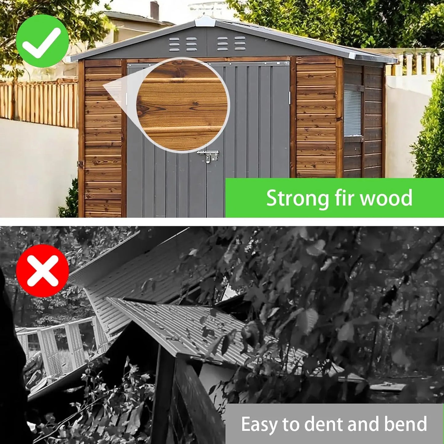 Outdoor Storage Shed With Windows Waterproof Metal And Wood For Patio Backyard