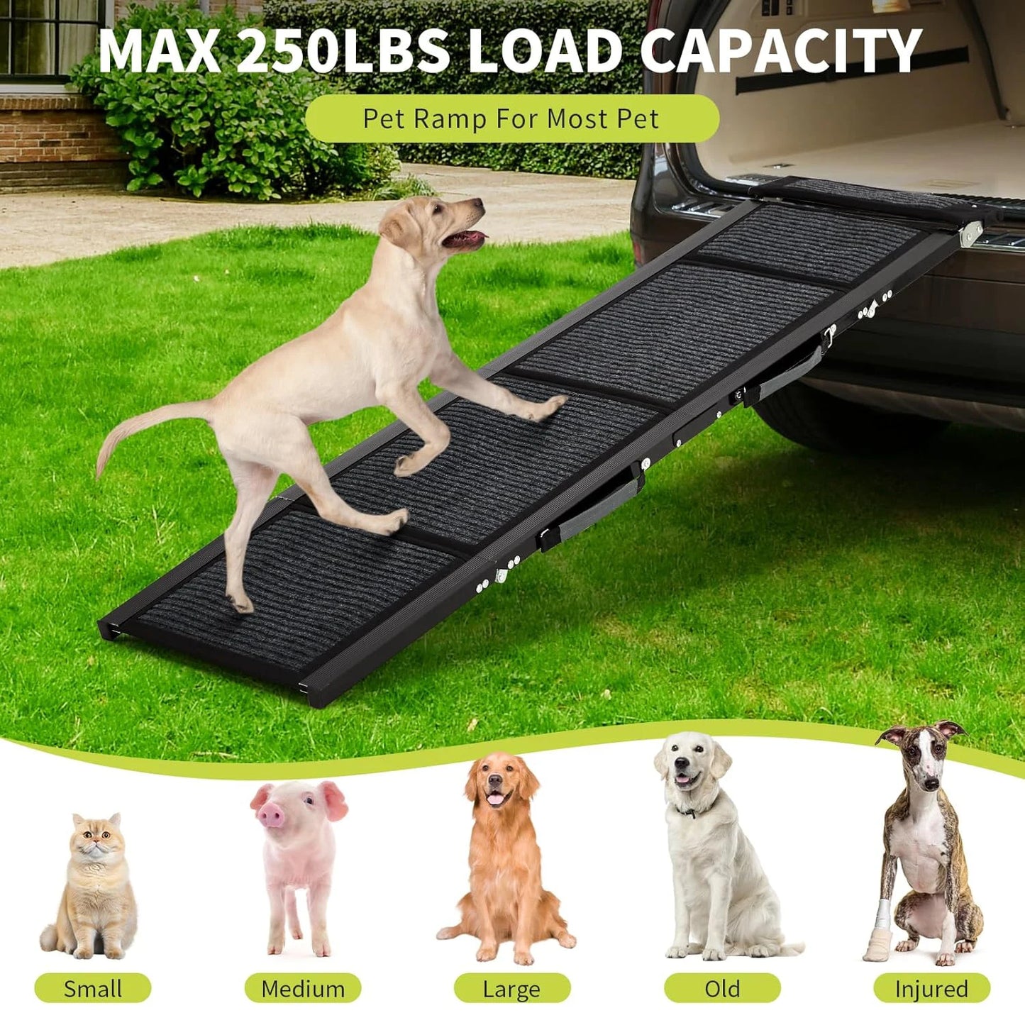 HiMISS Upgraded Folding Dog Ramp For Cars With Non Slip Surface 250 Lb