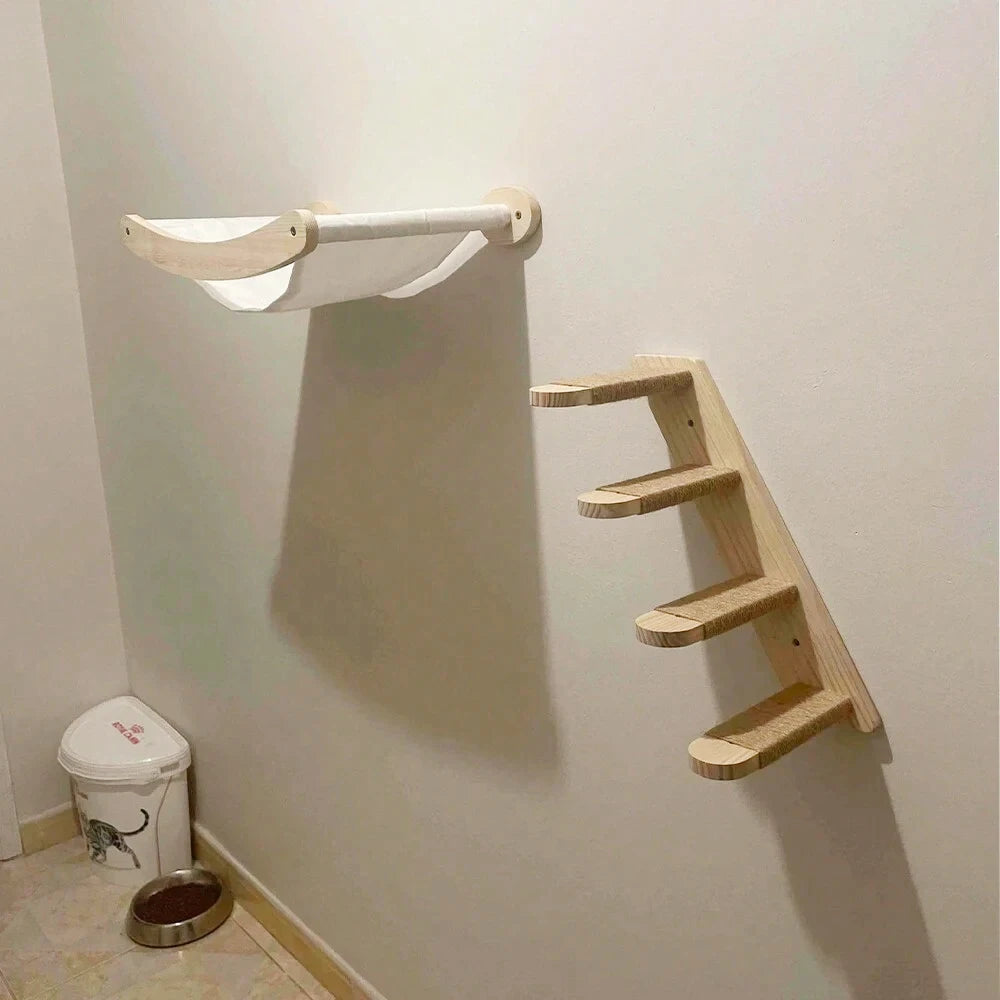 PETRAVEL Cat Hammock And Stairway With Sisal Rope Wall