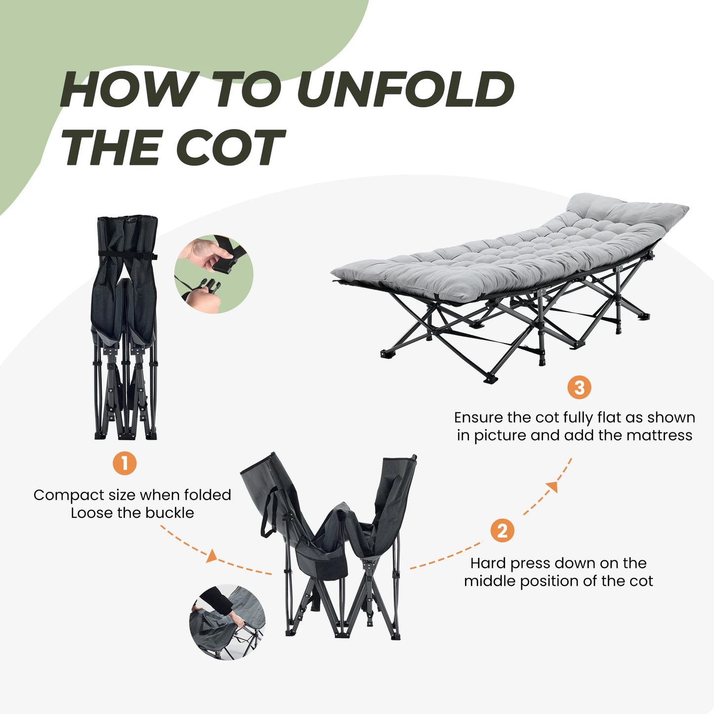 JHK Folding Camping Bed Lounge Chair With Storage Cushion