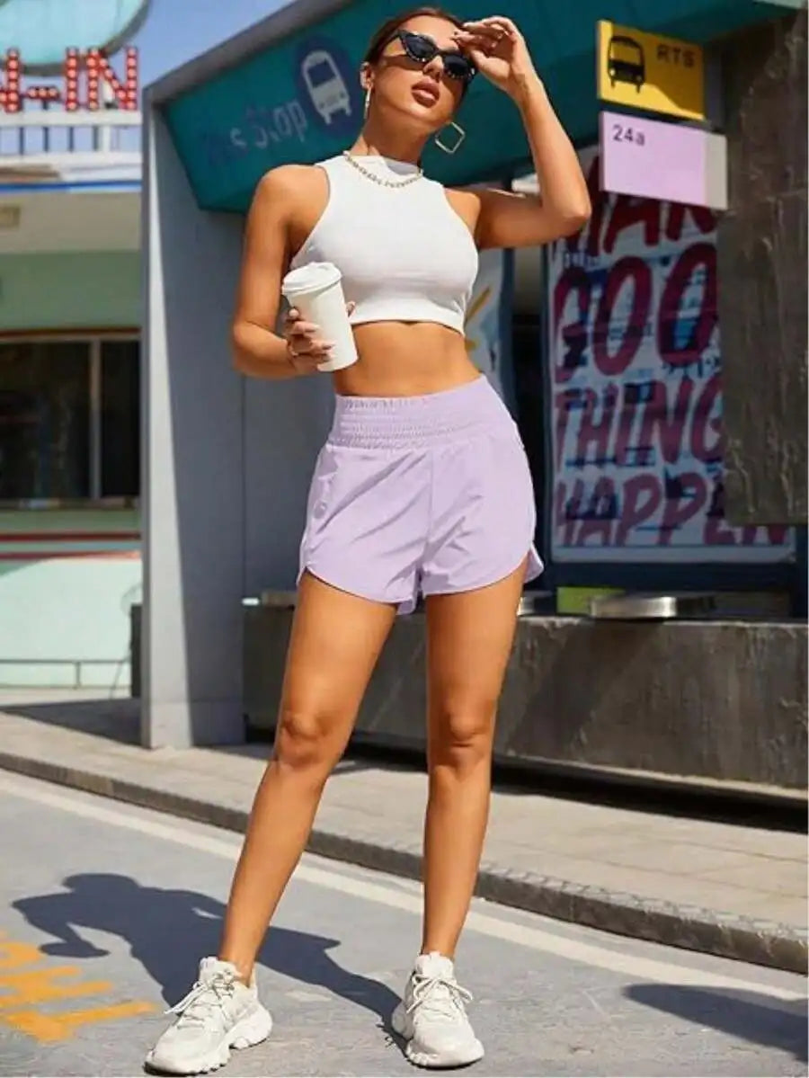Women's High-Waisted Quick-Dry Sport Shorts With Elastic Waist For Running Yoga