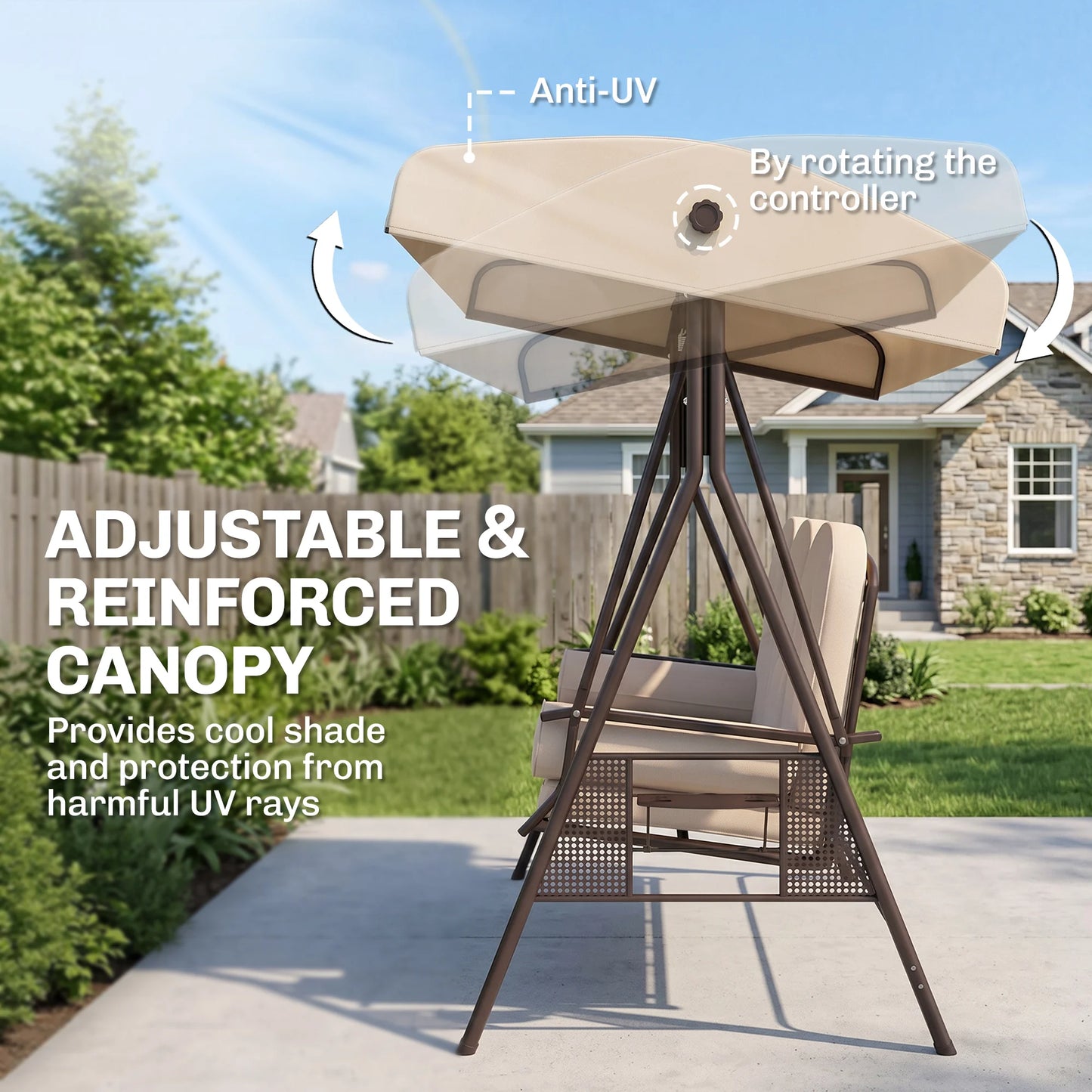 3 Person Outdoor Canopy Cushioned Patio Glider Swing Seat