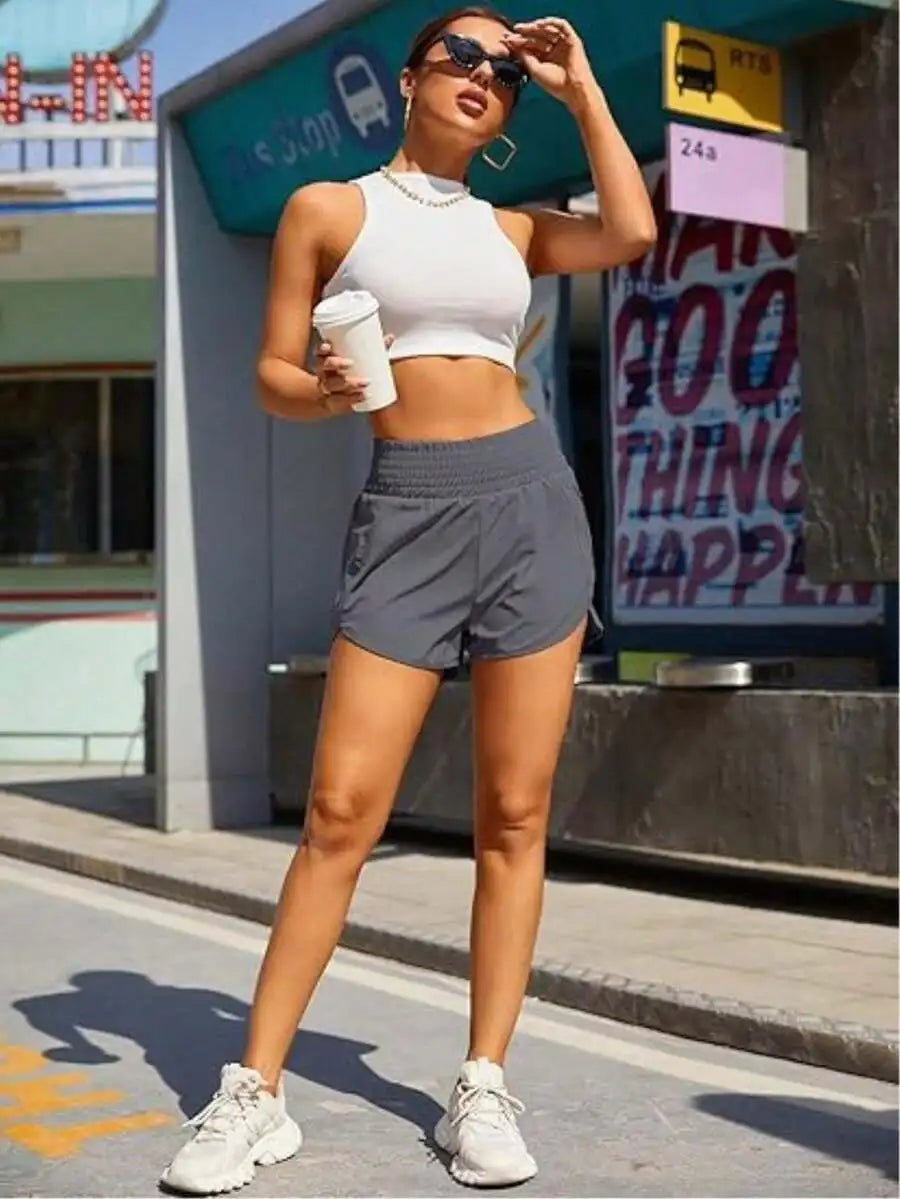 Women's High-Waisted Quick-Dry Sport Shorts With Elastic Waist For Running Yoga