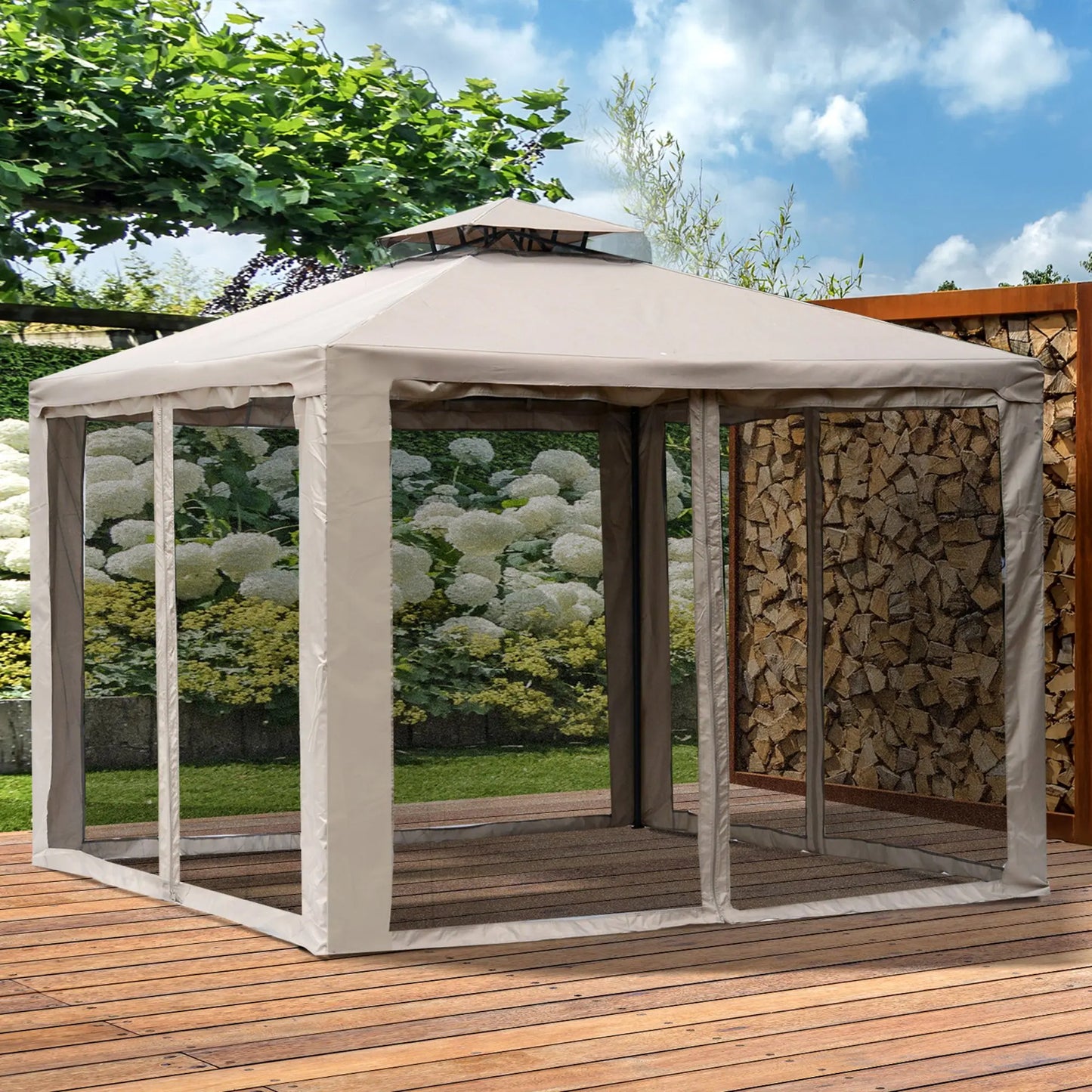 Outdoor Patio Gazebo Pavilion Canopy Tent With Two Tier Roof