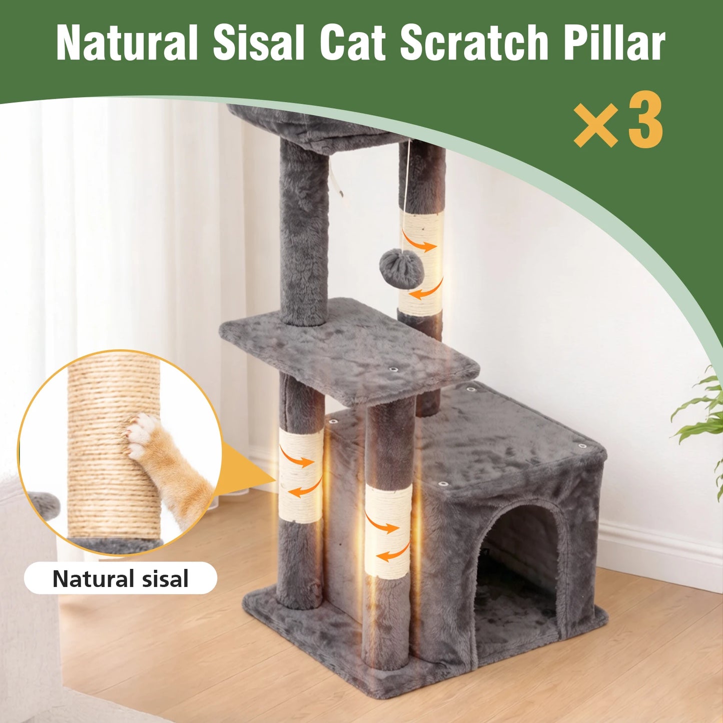 Cat Tree Indoor Cat Tower With Scratching Posts Condo And Hanging Ball Toys