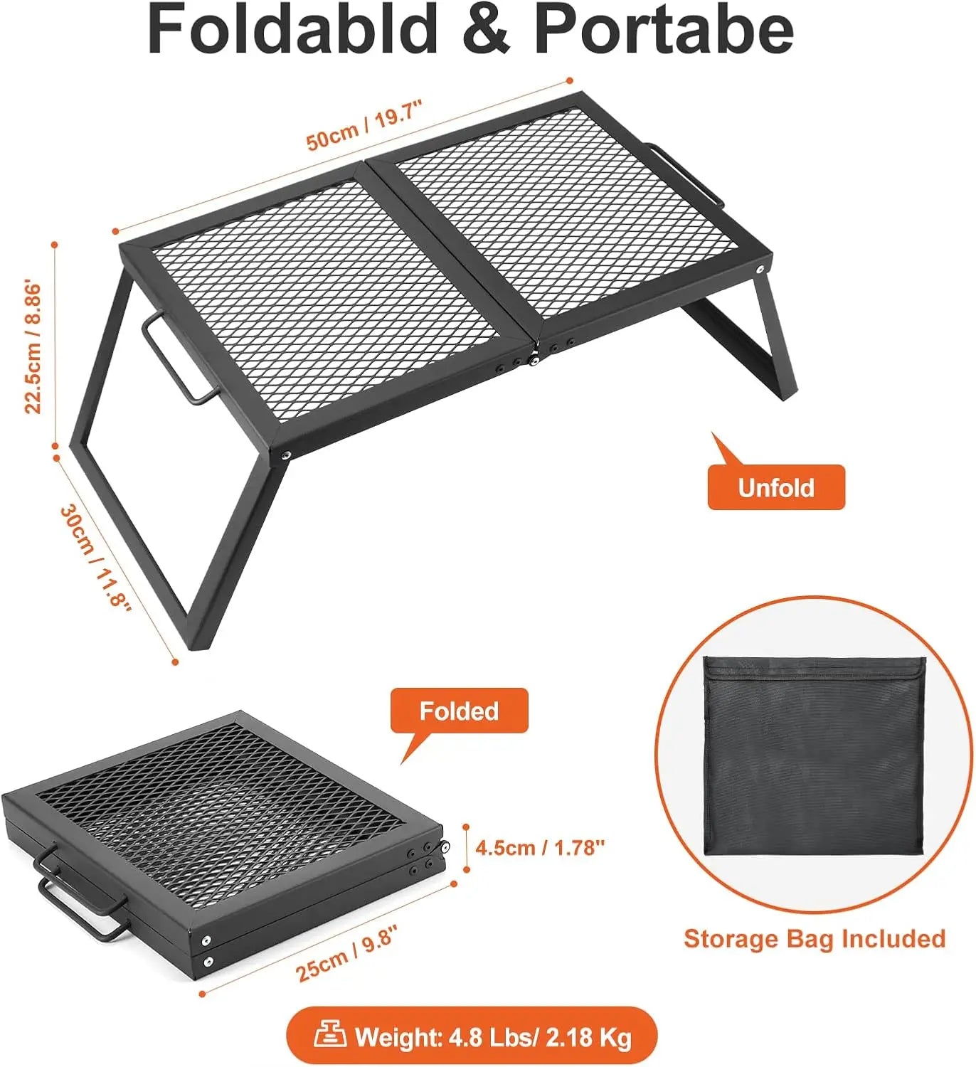 XIUWO Folding Campfire Grill With Legs And Carry Bag