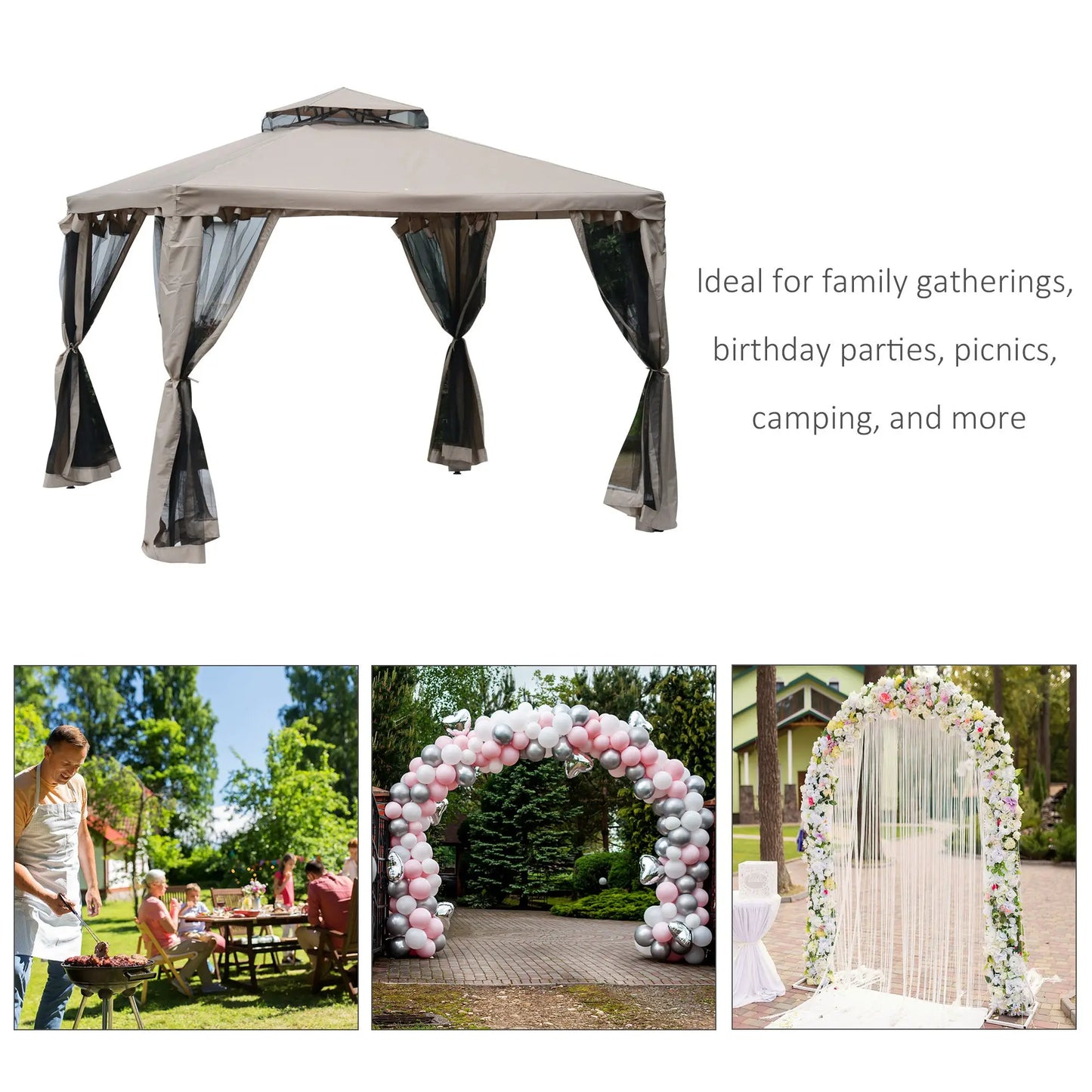 Outdoor Patio Gazebo Pavilion Canopy Tent With Two Tier Roof