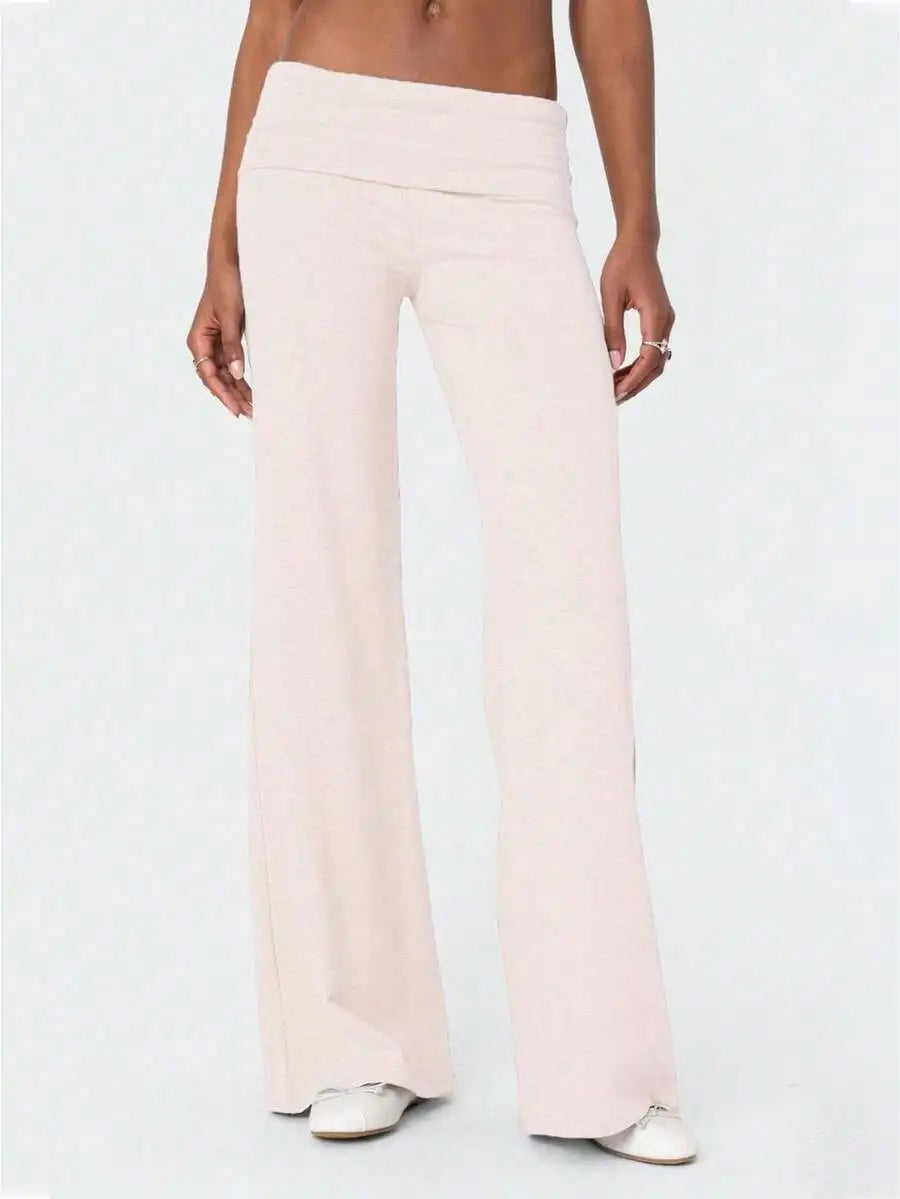 Fold Over Waist Wide Leg Yoga Pants For Women Lounge