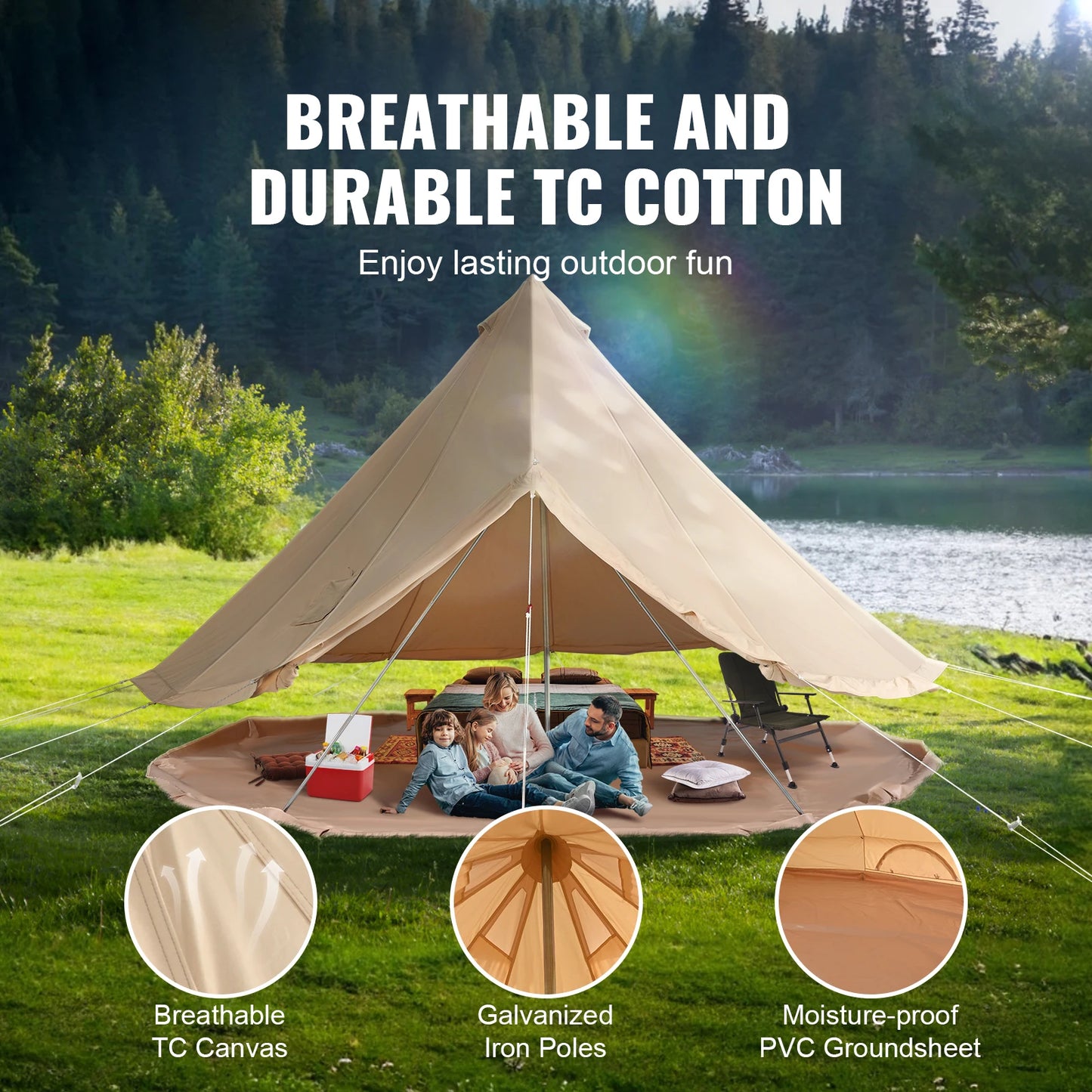 SucceBuy Canvas Bell Tent Camping Yurt for All Seasons