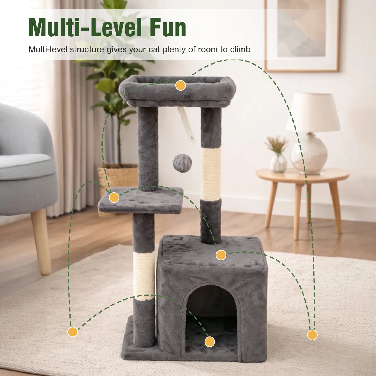 Cat Tree Indoor Cat Tower With Scratching Posts Condo And Hanging Ball Toys