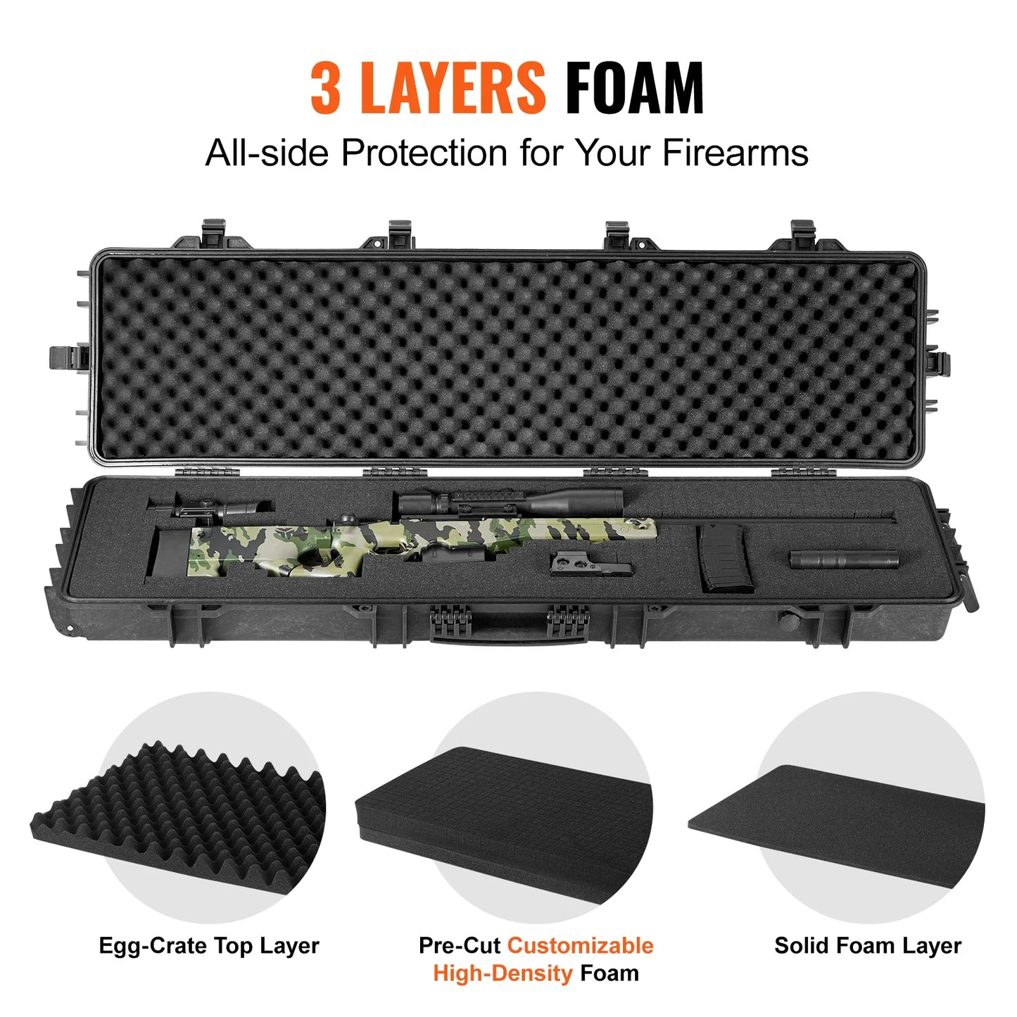 Hard Rifle Case Portable Long Gun Storage, Shockproof and Waterproof