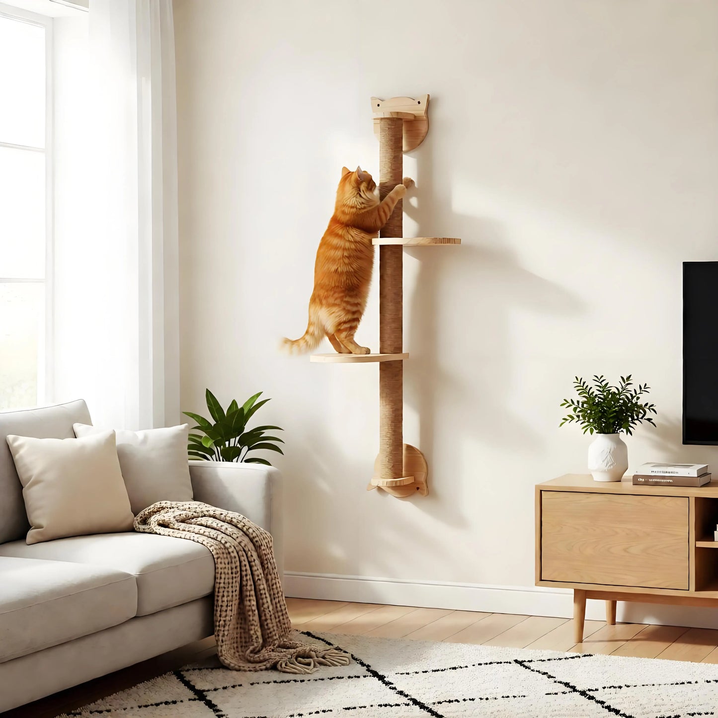 Wall Mounted Cat Tree With Scratching Posts Sisal Hammock Perches