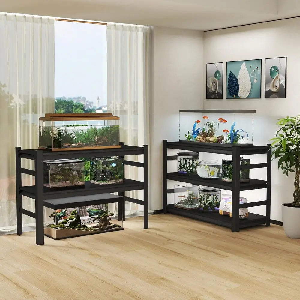 Sturdy Five-Shelf Metal Aquarium Stand With Adjustable Rails