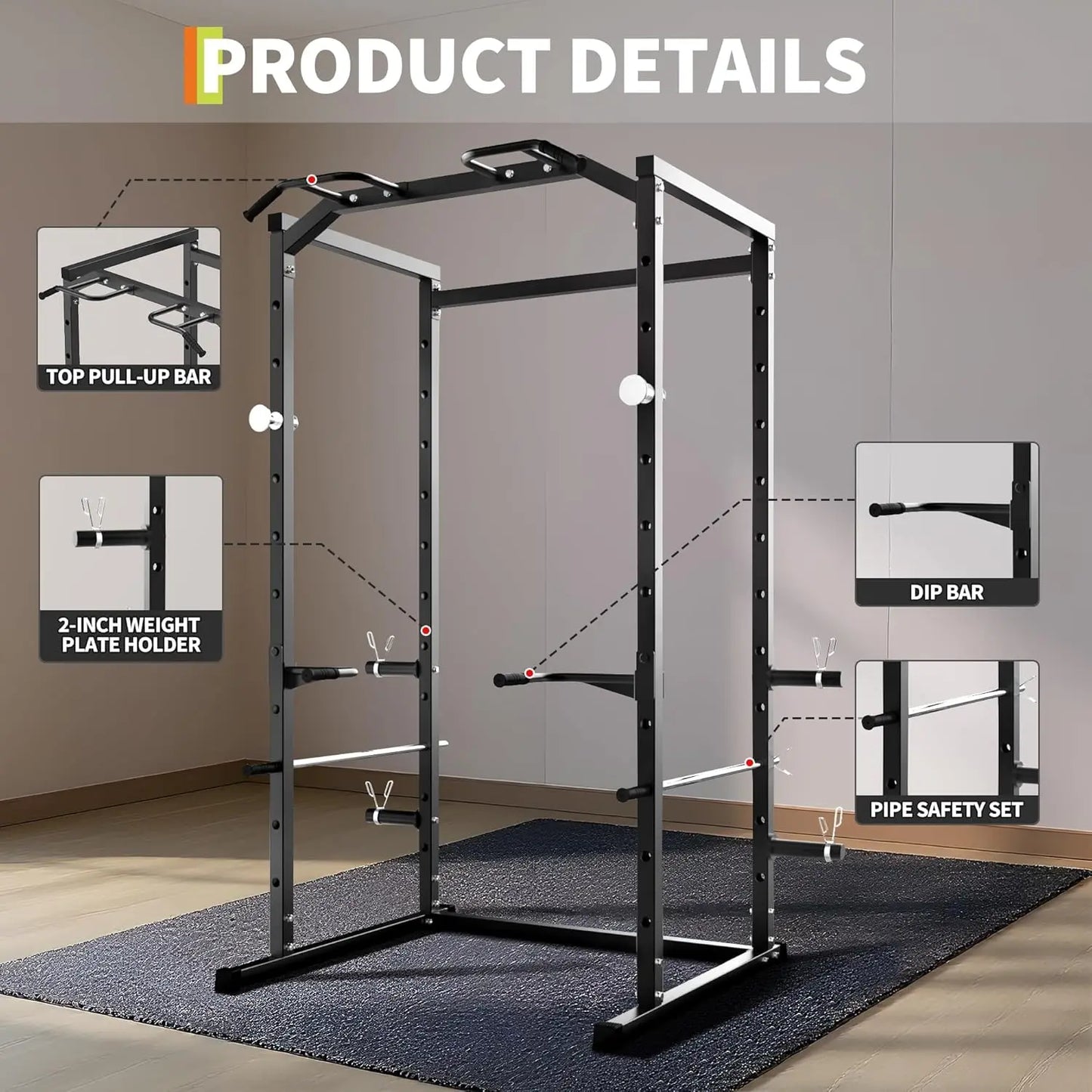 HiMISS Power Cage 1100 Lbs Multi-Functional Rack With Pull-Up Bar