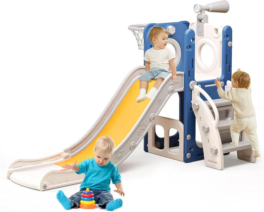6-In-1 Kids Playset With Slide Hoop And Ring Toss Set