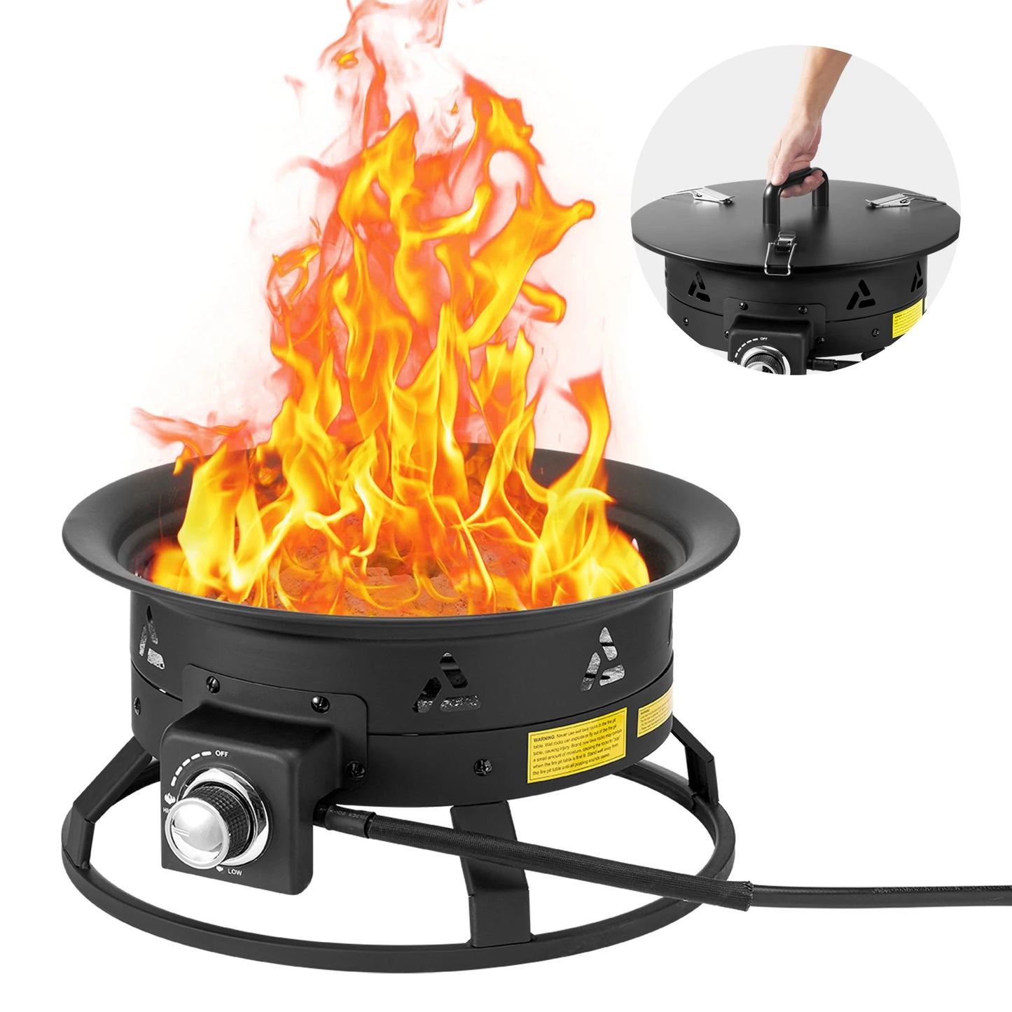 SucceBuy 19-Inch Propane Fire Pit With Cover And Lava Rocks Adjustable Flame