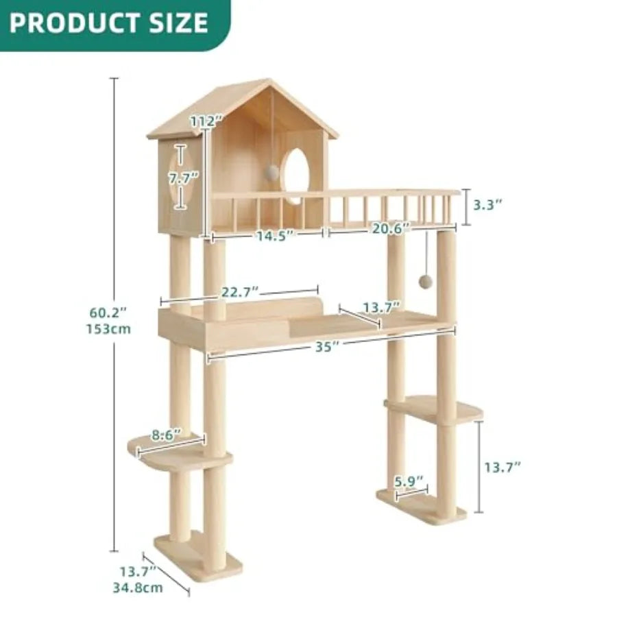 Wood Cat Tower For Automatic Litter Box Self Cleaning Solid Wood