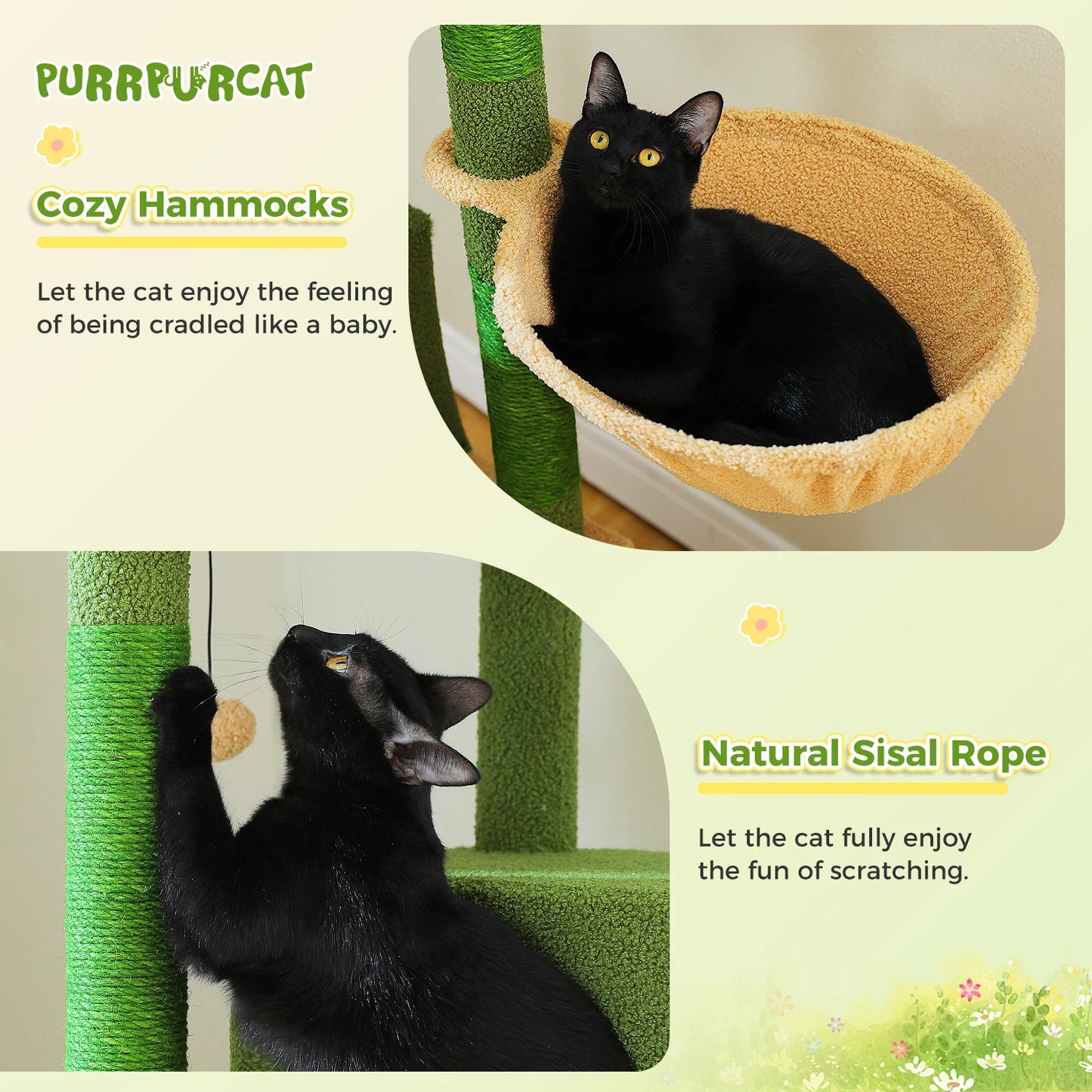 PEQULTI Cat Tree Tower With Perches, Condos, Hammocks, Sisal