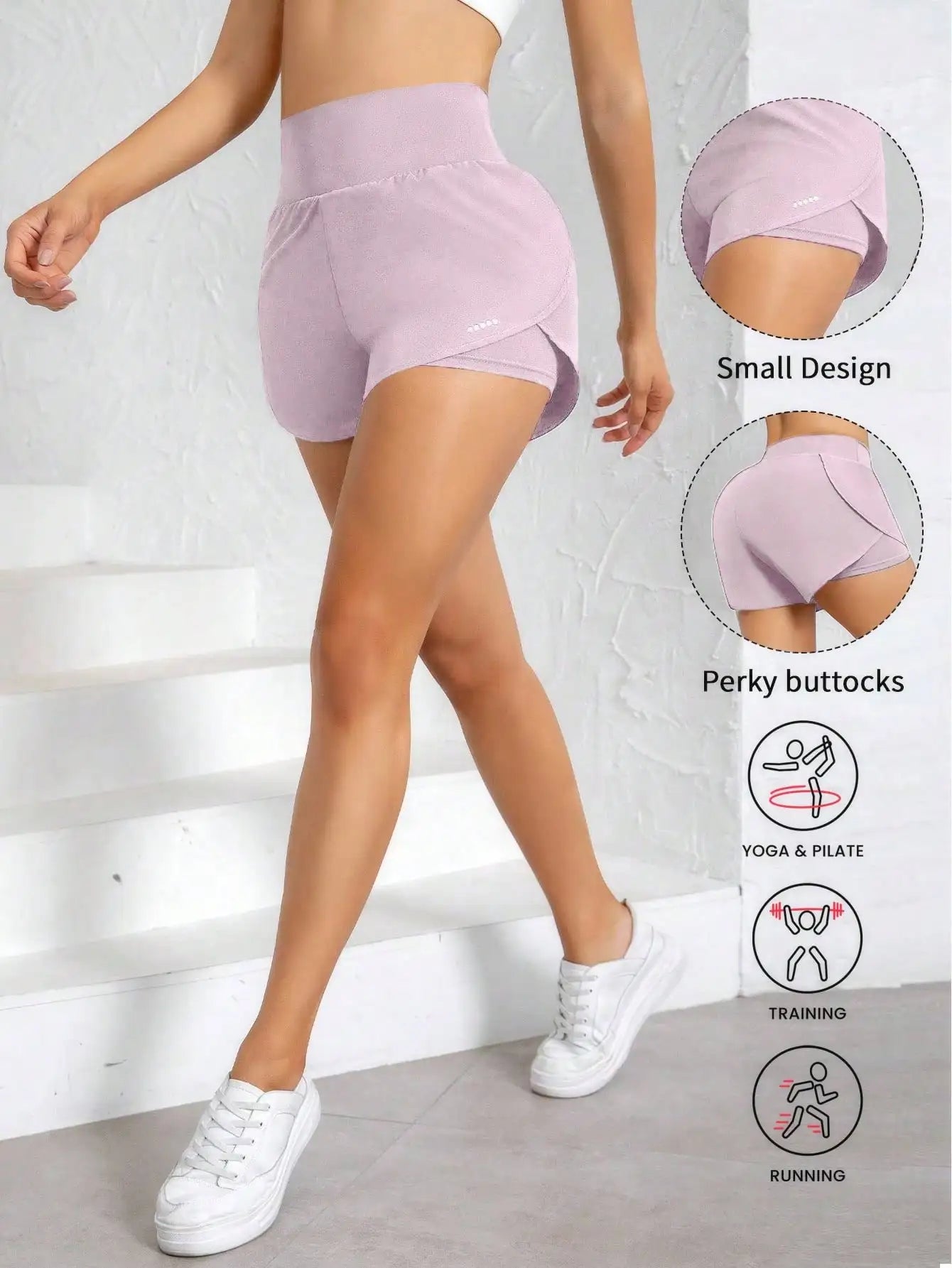 Two In One Women's Yoga Shorts High Waist Breathable Quick Dry Fabric