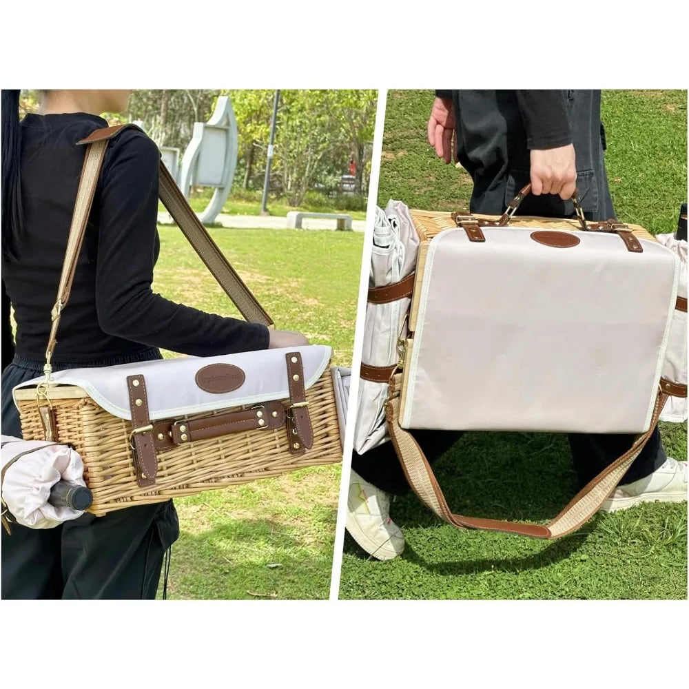 NBVCX Wicker Picnic Basket Set For Two With Tableware Blanket