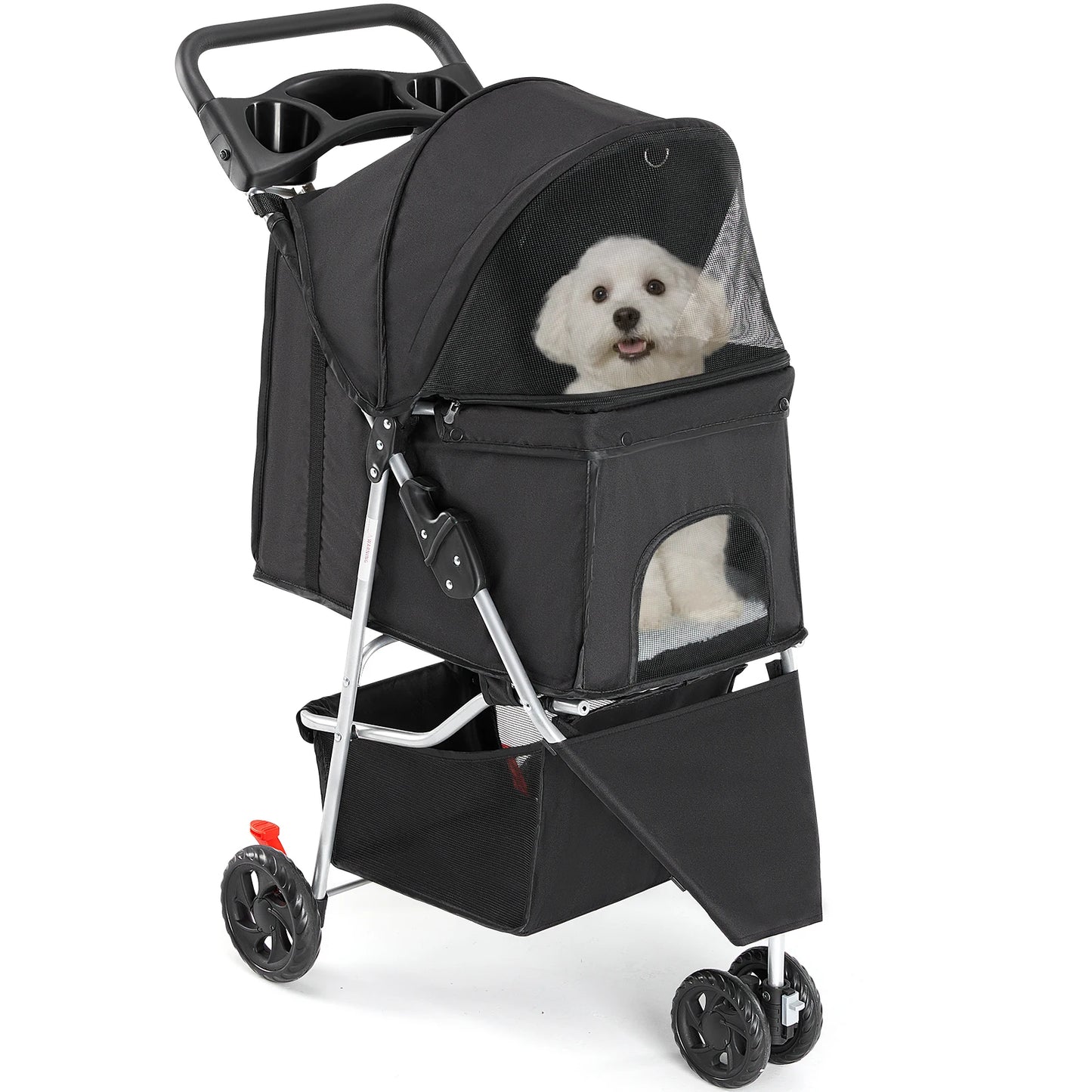 3 Wheel Foldable Pet Stroller For Small Dogs And Cats With Mesh