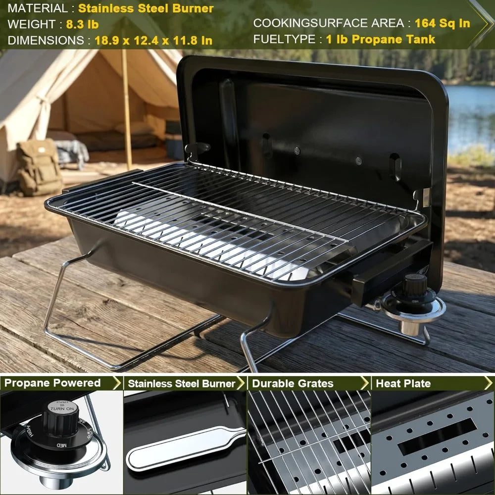 NBVCX Portable 2-In-1 Propane Grill With Foldable Legs