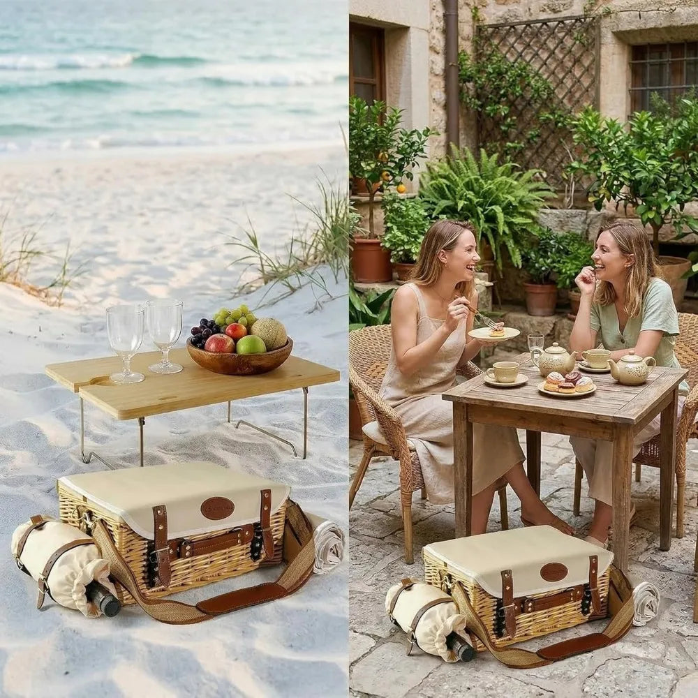 NBVCX Wicker Picnic Basket Set For Two With Tableware Blanket