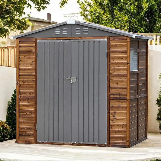 Outdoor Storage Shed With Windows Waterproof Metal And Wood For Patio Backyard