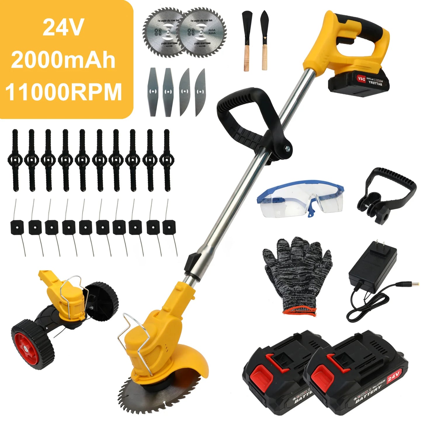 21V Cordless 3-In-1 Grass Trimmer Edger and Mower with Battery