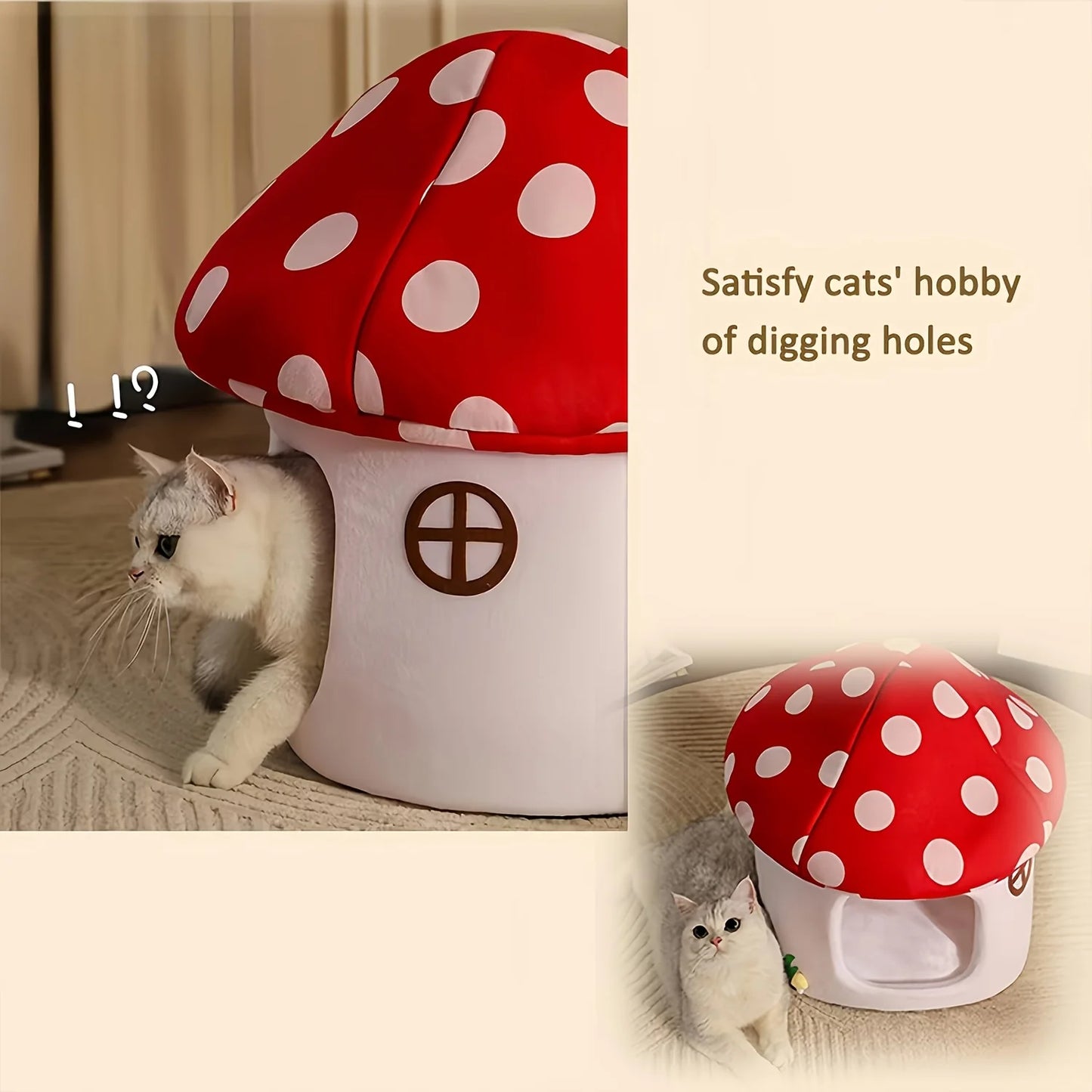 Mushroom Cat Bed Indoor Cat Cave With Removable Washable Cushion