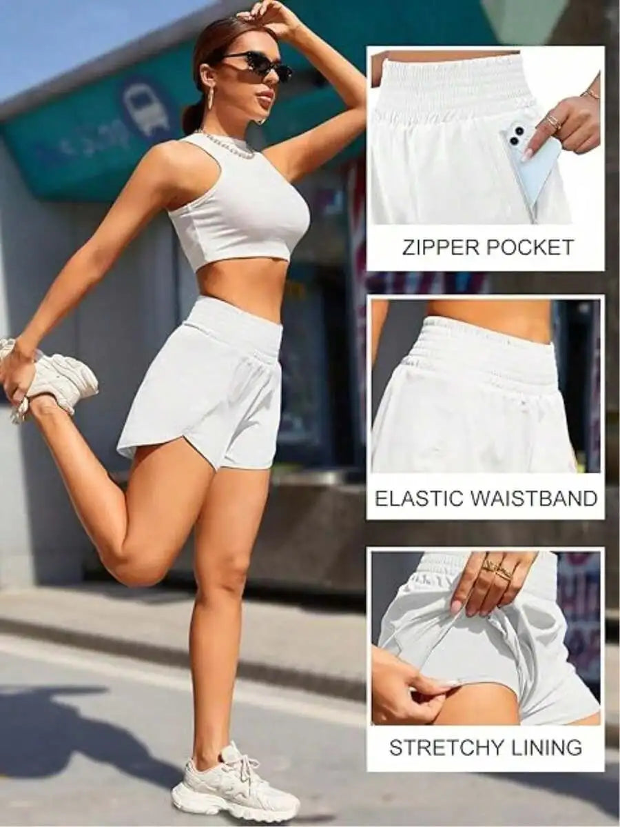 Women's High-Waisted Quick-Dry Sport Shorts With Elastic Waist For Running Yoga