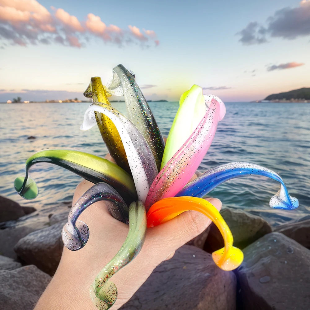 10Pcs T Tail Worm Soft Lure Paddle Tail Bait For Bass And Trout