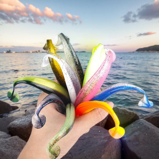 10Pcs T Tail Worm Soft Lure Paddle Tail Bait For Bass And Trout