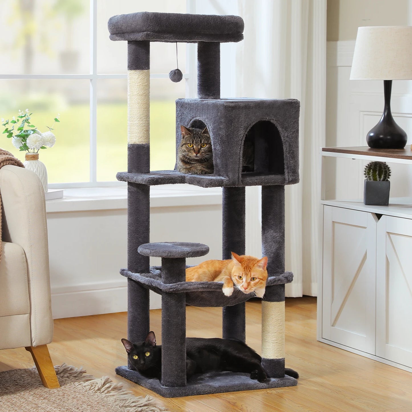 PEQULTI Five-Level Cat Tree Tower With Top Perch And Hammock