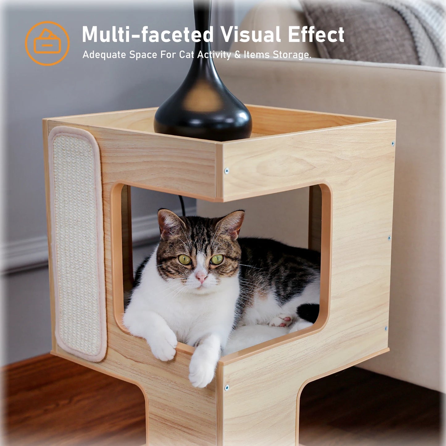 PAWZ Road Wood Cat Condo With Removable Mats Scratching Pad