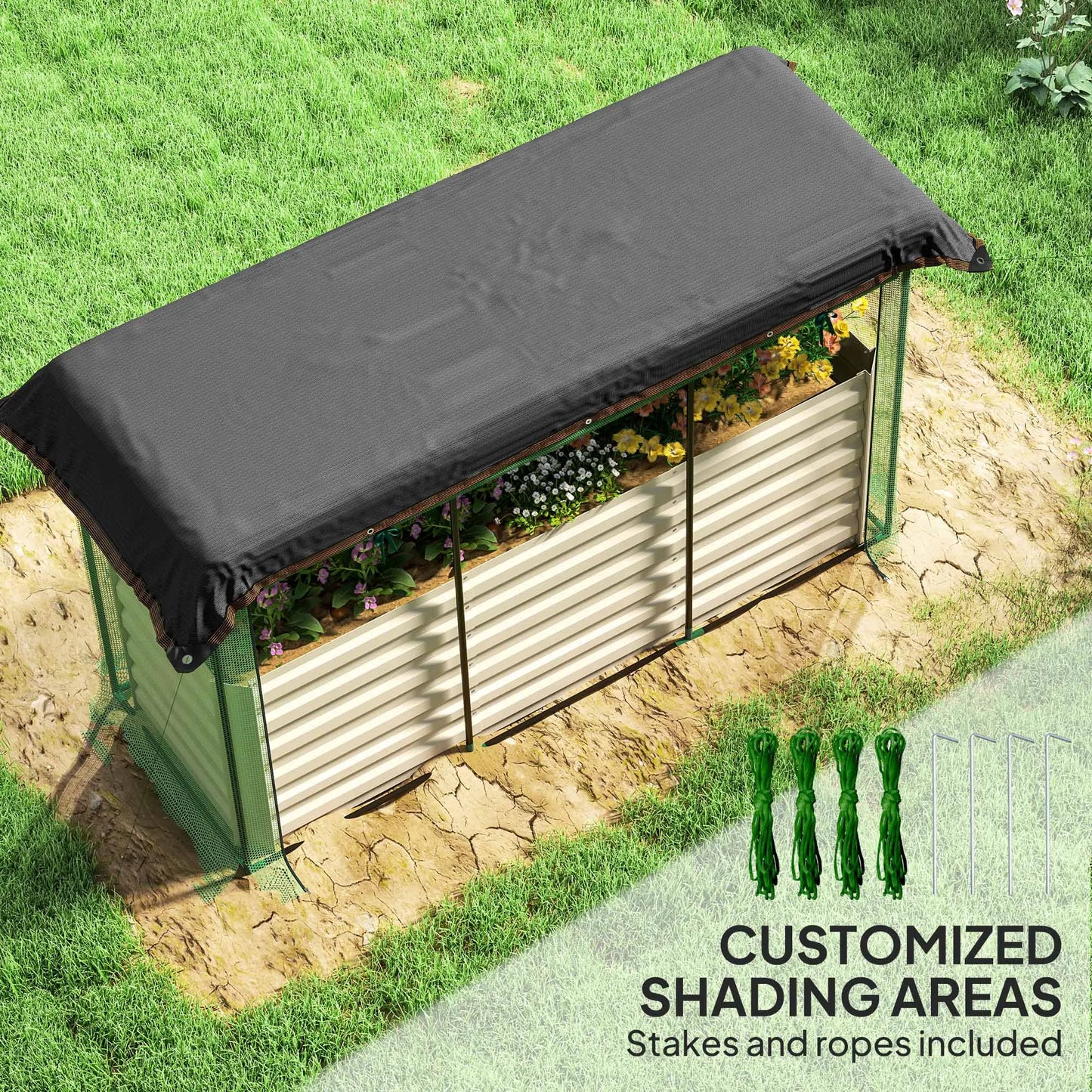 Outsunny Galvanized Raised Garden Bed With Crop Cage Shade Cloth