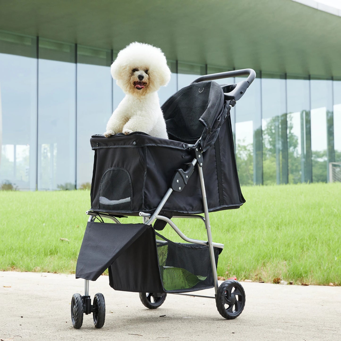 3 Wheel Foldable Pet Stroller For Small Dogs And Cats With Mesh