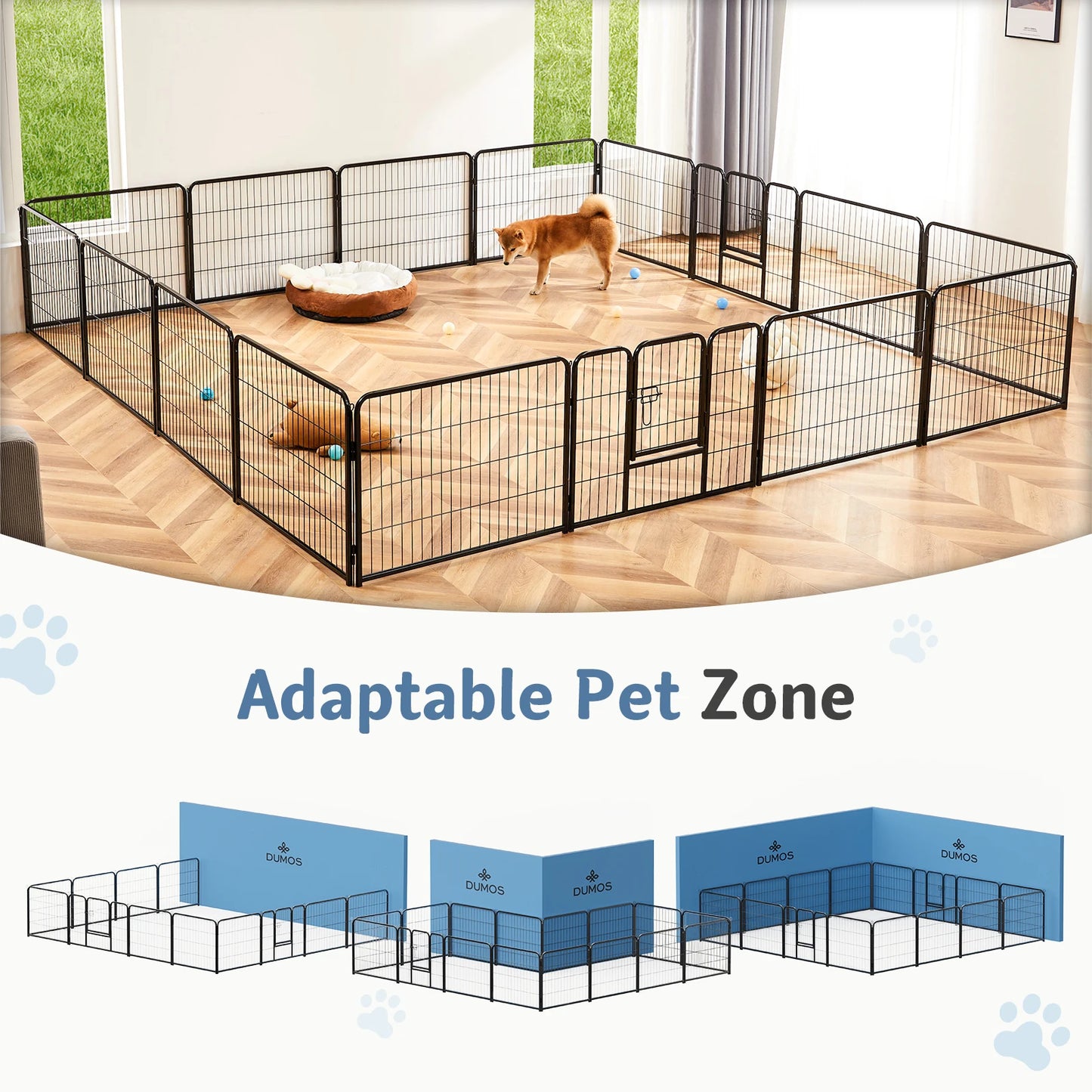 JHK 16-Panel Folding Dog Playpen Metal Pet Fence For Indoor Outdoor