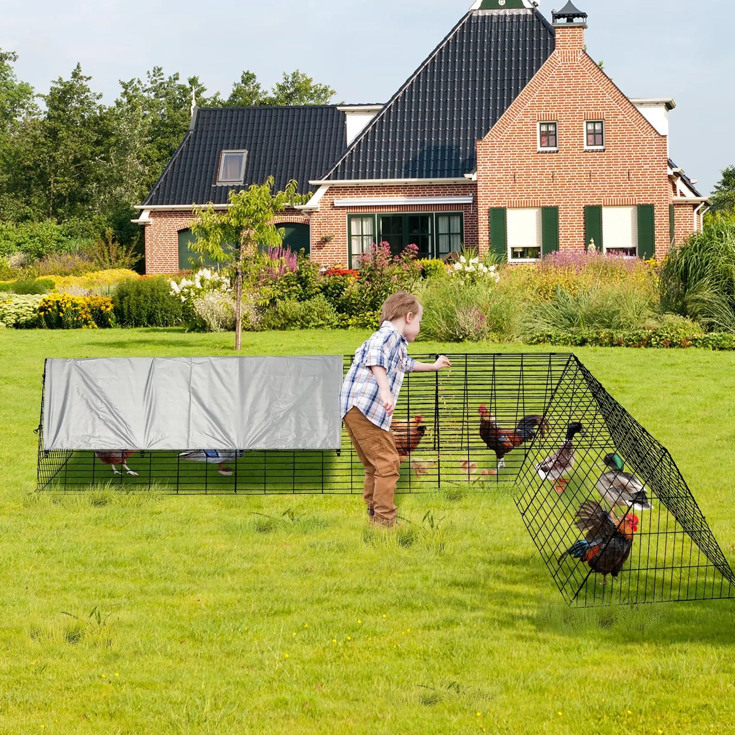 HiMISS Heavy Duty Chicken Run With Waterproof Cover For Yard
