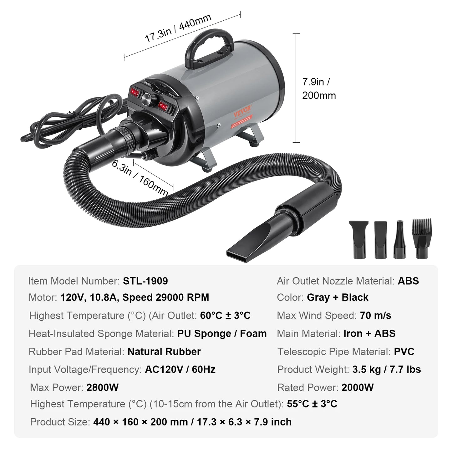 SucceBuy Dog Blow Dryer With Adjustable Speed Temperature Nozzles