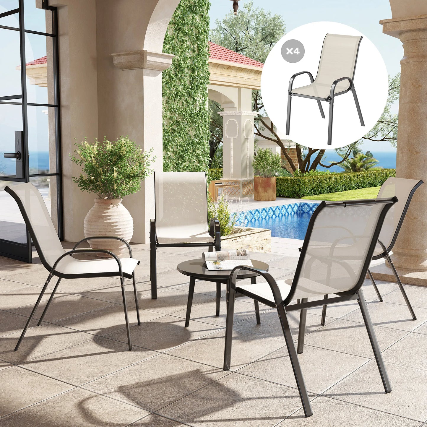 Stackable Outdoor Dining Chairs Set Of Four For Patio
