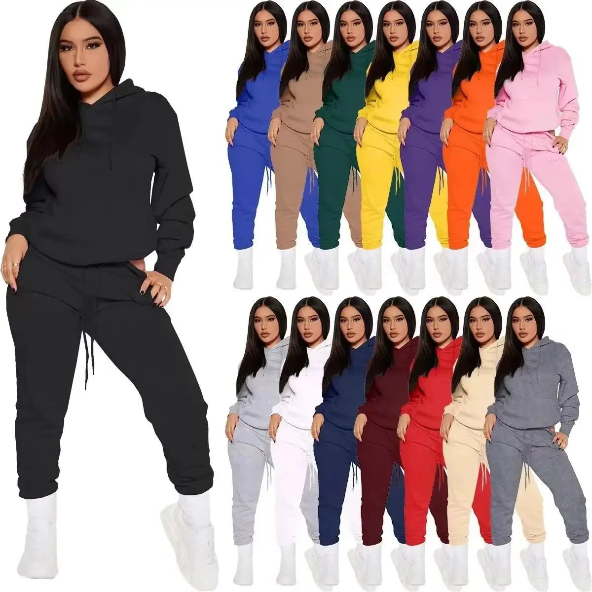 Winter Women Tracksuit Two Piece Set Oversized Hoodie Sweatpants