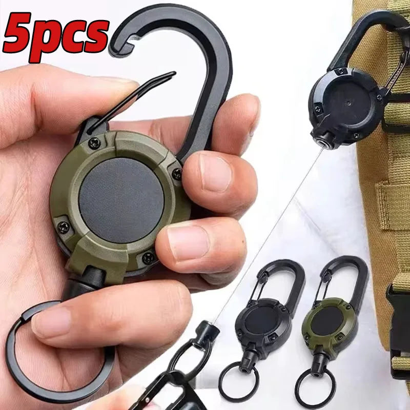 Retractable Heavy Duty Carabiner With Steel Wire Rope Key Ring