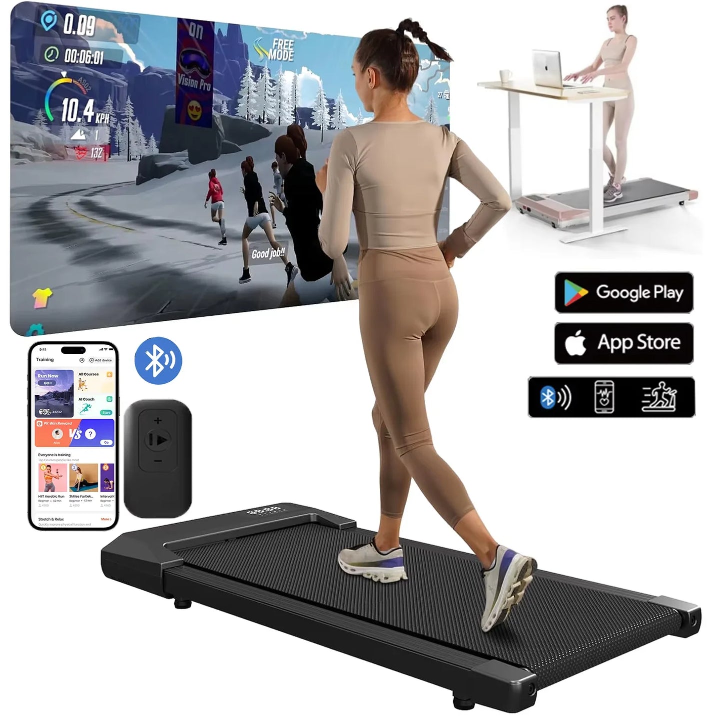 Superun 300lbs Home Treadmill 2in1 Walking Running Machine