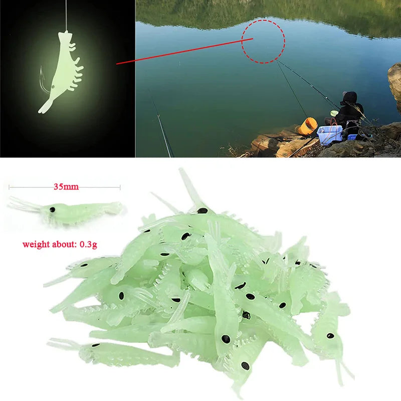 Luminous Shrimp Fishing Bait Soft Lure Worms Glow Shrimps Lures For Bass Crappie