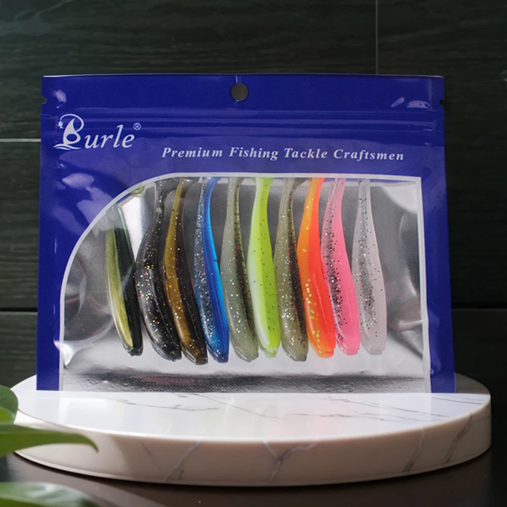 10Pcs T Tail Worm Soft Lure Paddle Tail Bait For Bass And Trout