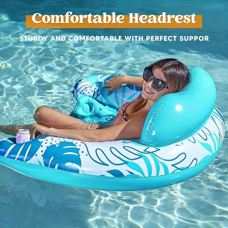 Inflatable Pool Chairs Set With Cup Holders And Headrest